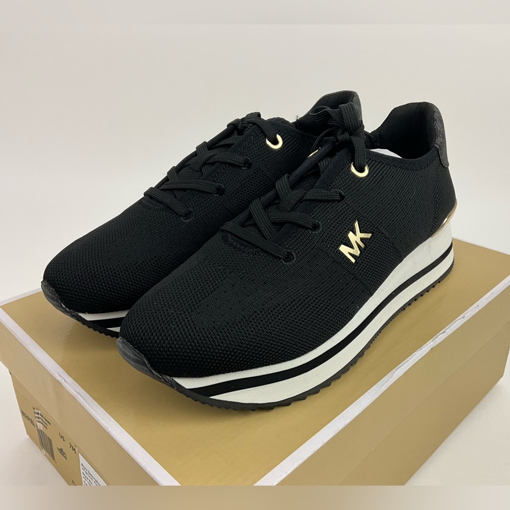 Michael Kors Monique Knit Trainer Black Sneakers New In Box
